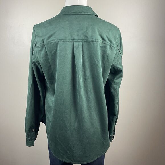 ANTHROPOLOGIE PILCRO S RELAXED FAUX SUEDE BUTTON DOWN SHIRT BLOUSE TOP GREEN - Picture 4 of 8